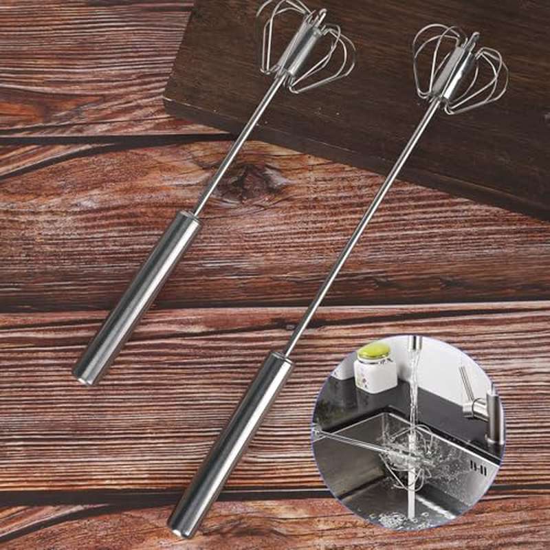 3pcs Semi Automatic Egg Whisk, Rotary Hand Push Whisk, Stainless Steel Egg Beater, Versatile Egg Mixer with Yolk Separator for Cream Making Milk Frothering Smoothies Whipping, 10 12 14 Inches Set