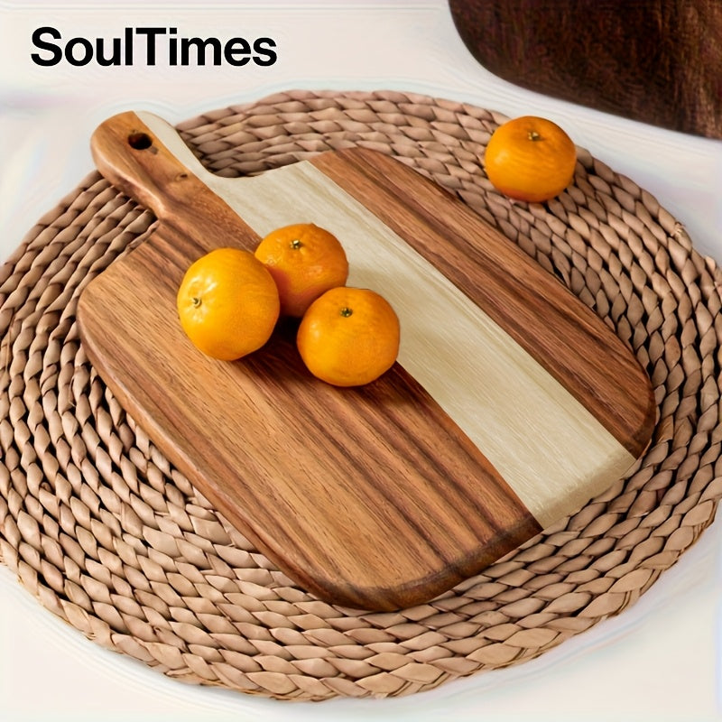 SoulTimes Acacia Wood Chopping Board Cutting Board, Multifunctional Cutting Board for Meat, Fish, Cheese, Bread, Desserts, Fruits and Vegetables, Durable Cutting Board with Handle, Kitchen Supplies