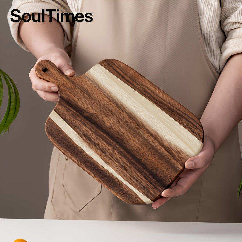 SoulTimes Acacia Wood Chopping Board Cutting Board, Multifunctional Cutting Board for Meat, Fish, Cheese, Bread, Desserts, Fruits and Vegetables, Durable Cutting Board with Handle, Kitchen Supplies