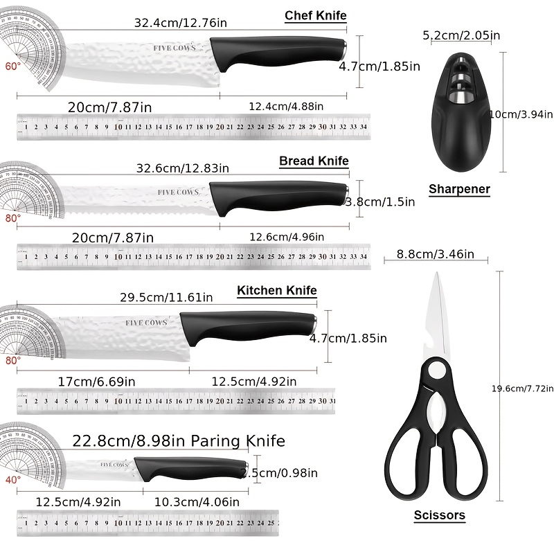 Modern Silver Black Kitchen Paring Knife Hammered Stainless Steel Blade Anti Slip Ergonomic Handle for Food Preparation