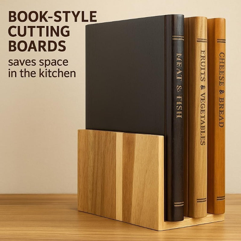 Book Shape Creative Cutting Board | Wooden Cutting Board Set with Stand, Ideal for Kitchen Preparation of Vegetables, Bread, Meat - Easy to Clean and Easy to Use, Contact Safe