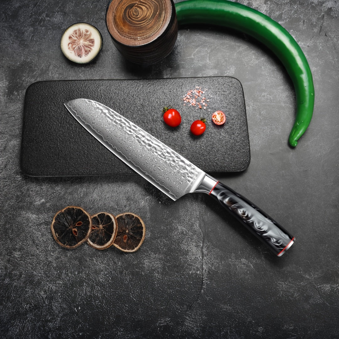 VG-10 Steel Core 67-Layer Damascus Santoku Knife | Professional Chef's Knife | Non-Slip Resin Handle All-Purpose Kitchen Knife + Gift Box