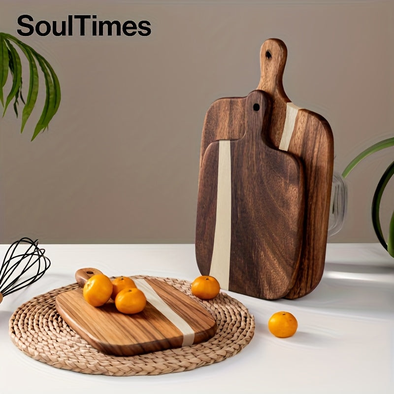 SoulTimes Acacia Wood Chopping Board Cutting Board, Multifunctional Cutting Board for Meat, Fish, Cheese, Bread, Desserts, Fruits and Vegetables, Durable Cutting Board with Handle, Kitchen Supplies