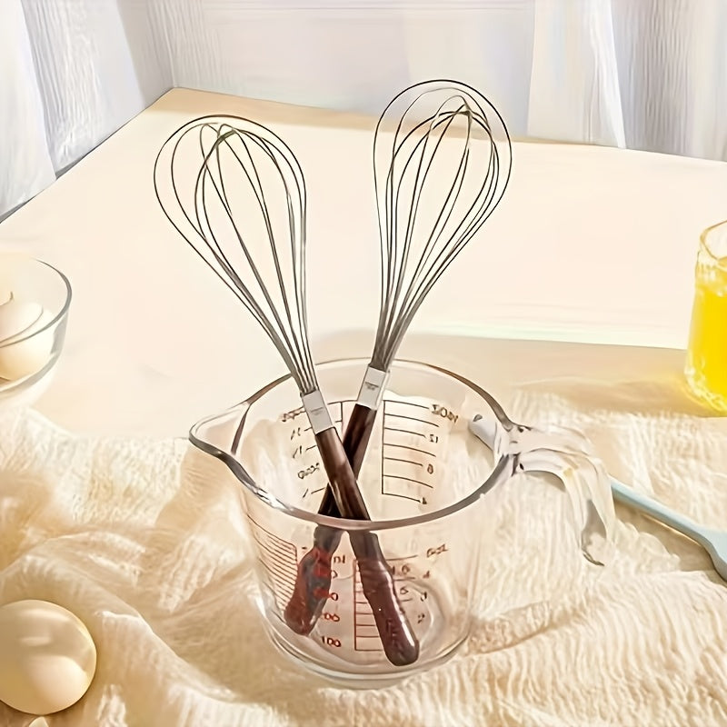 2pcs Manual Egg Beater with Wooden Handle & Stainless Steel Whisk - Handheld Mixer Suitable for Baking, Cakes, Meringues, Whipped, - Mixing Device