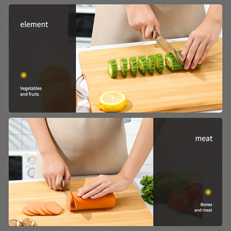 A Customizable Double-sided Thickened Solid Wood Bamboo Cutting Board for Home Kitchen and Dining Use, with a Handle