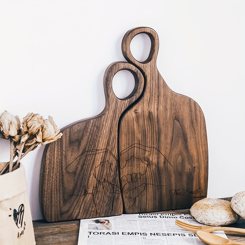 Custom Engraved Walnut Couple Charcuteries Board - Personalized Family Cutting Board - Set of 2pcs Cheese Board with Handle, Serving Food, Fruit - Suitable for Anniversary Gifts, Birthday Gifts, Family Exclusive Gifts, Perfect for Couple