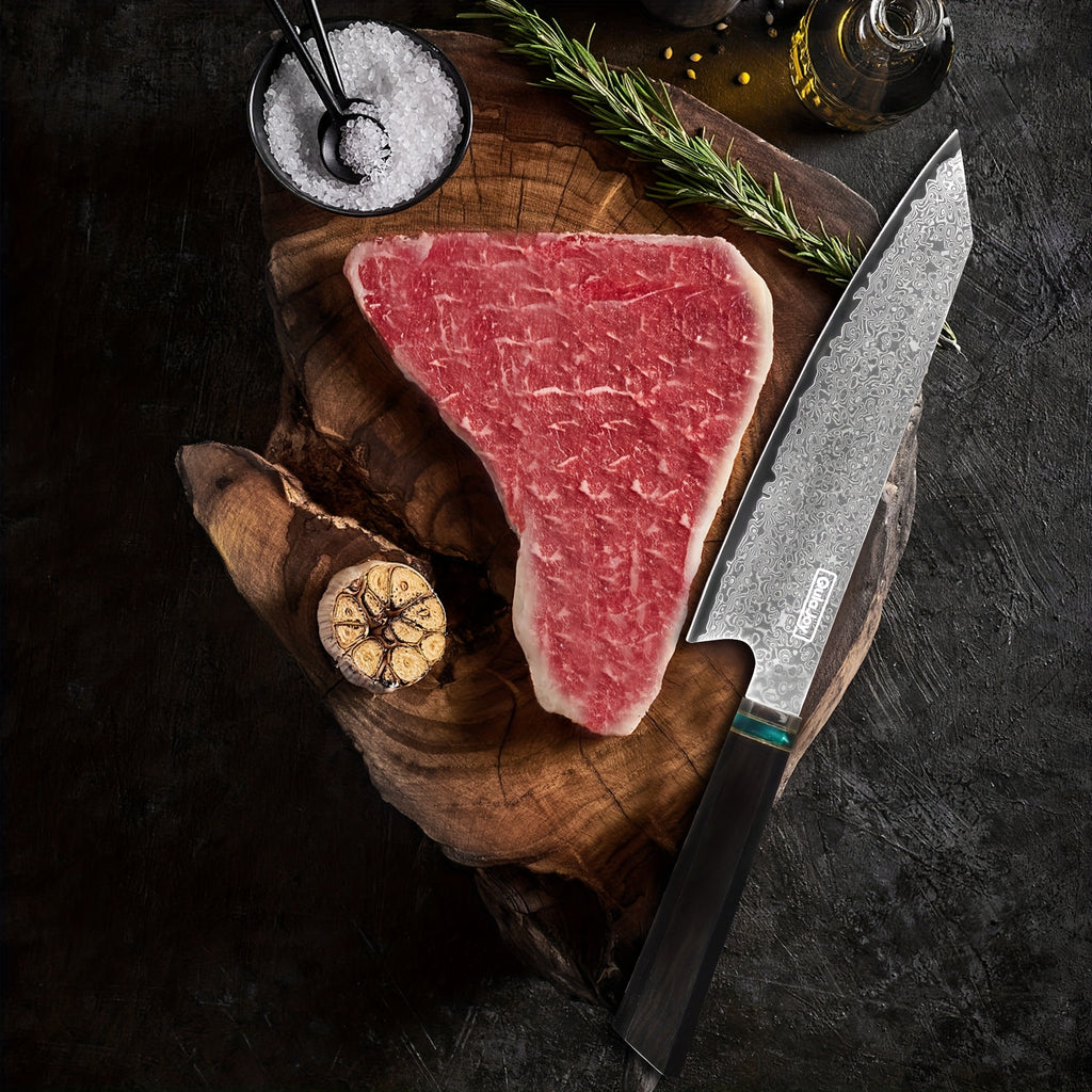 1pc Japanese 10Cr15Comov Damascus Steel Cutting Knife And Chef'S Knife, Resin Handle, Suitable for Outdoor Cooking in The Kitchen, with Knife Sheath And Gift Box, Gifts for Family And Friends