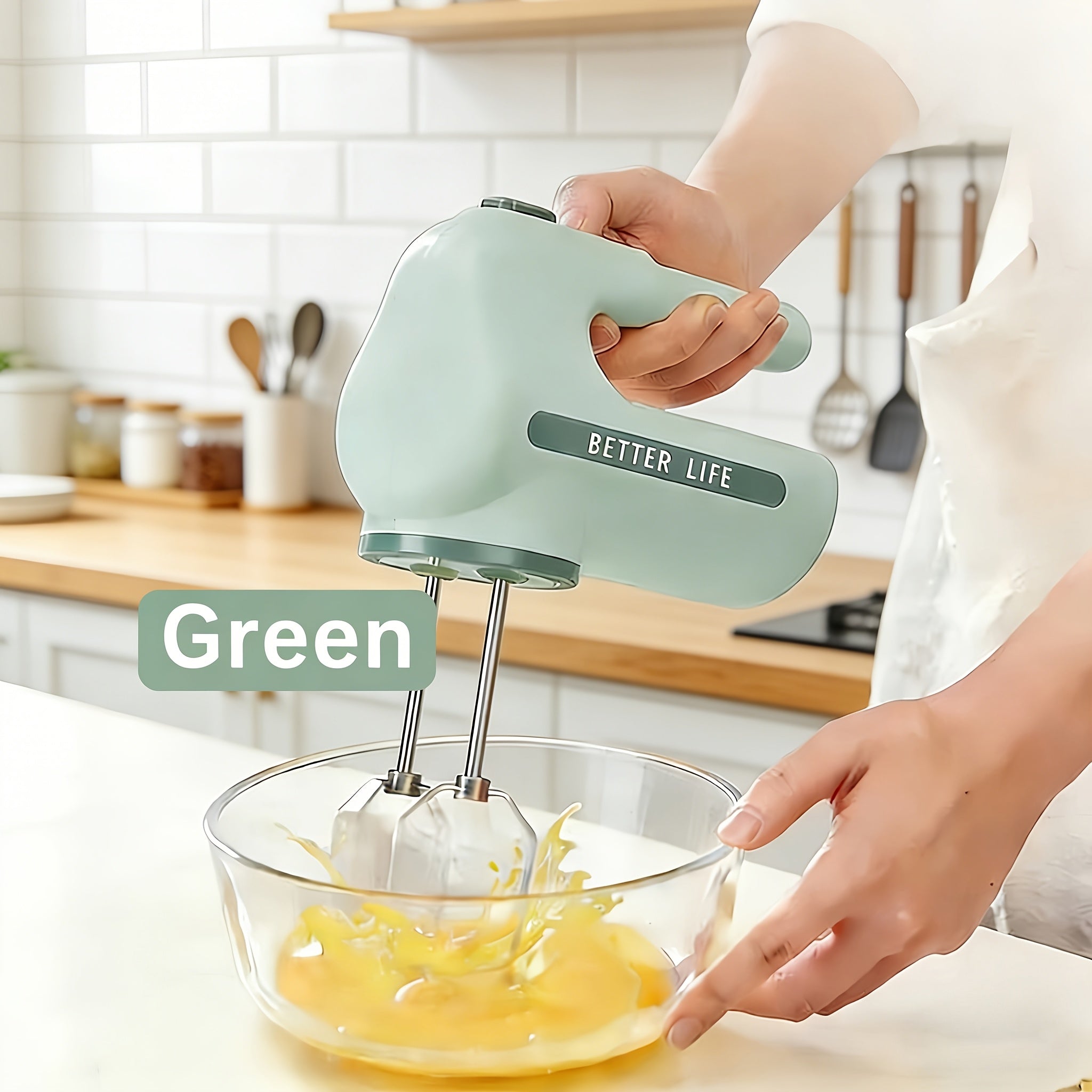Dual-Color (Brown\u002FGreen) Automatic Mixing Hand Mixer with Dual Motor - 15000 RPM High-Speed Electric Whisk,for Baking, Cake & Cream Whipping, -Rechargeable Blender for & Professional