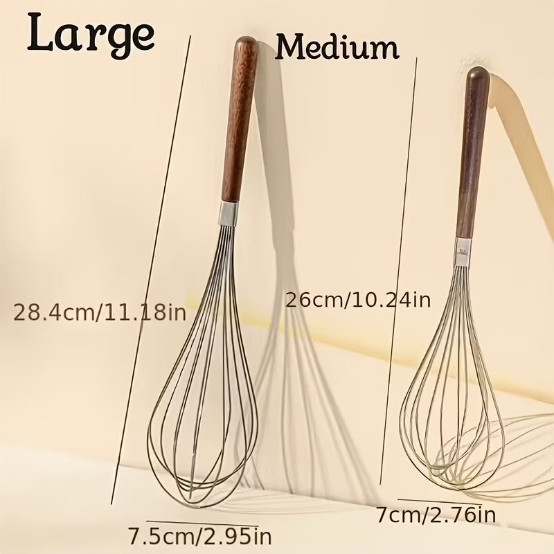2pcs Manual Egg Beater with Wooden Handle & Stainless Steel Whisk - Handheld Mixer Suitable for Baking, Cakes, Meringues, Whipped, - Mixing Device