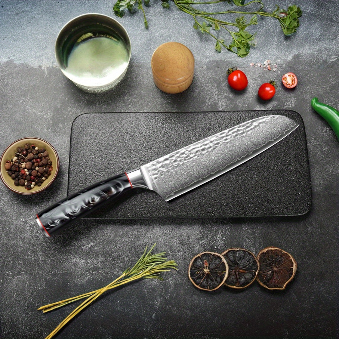 VG-10 Steel Core 67-Layer Damascus Santoku Knife | Professional Chef's Knife | Non-Slip Resin Handle All-Purpose Kitchen Knife + Gift Box