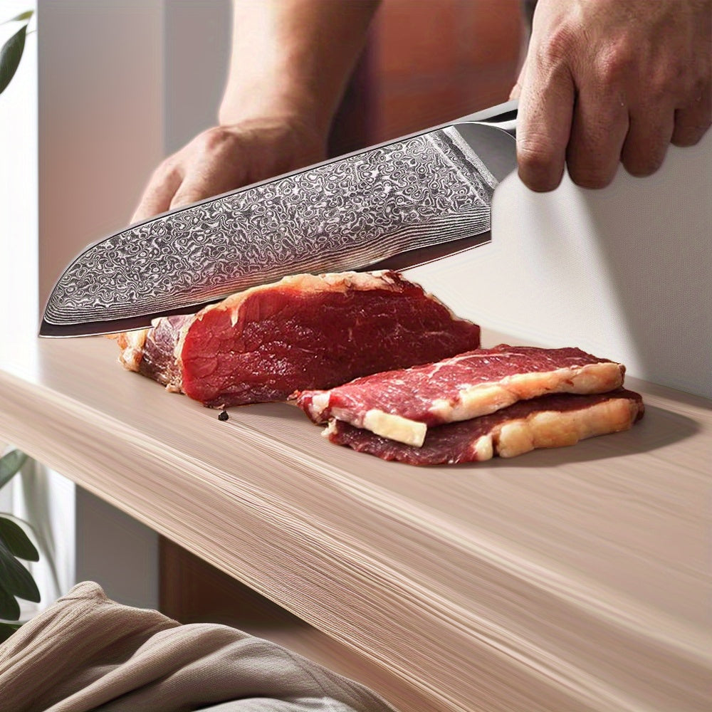 A black three-layer Damascus knife with VG10 high carbon steel, a Japanese precision knife for kitchen and restaurant use.