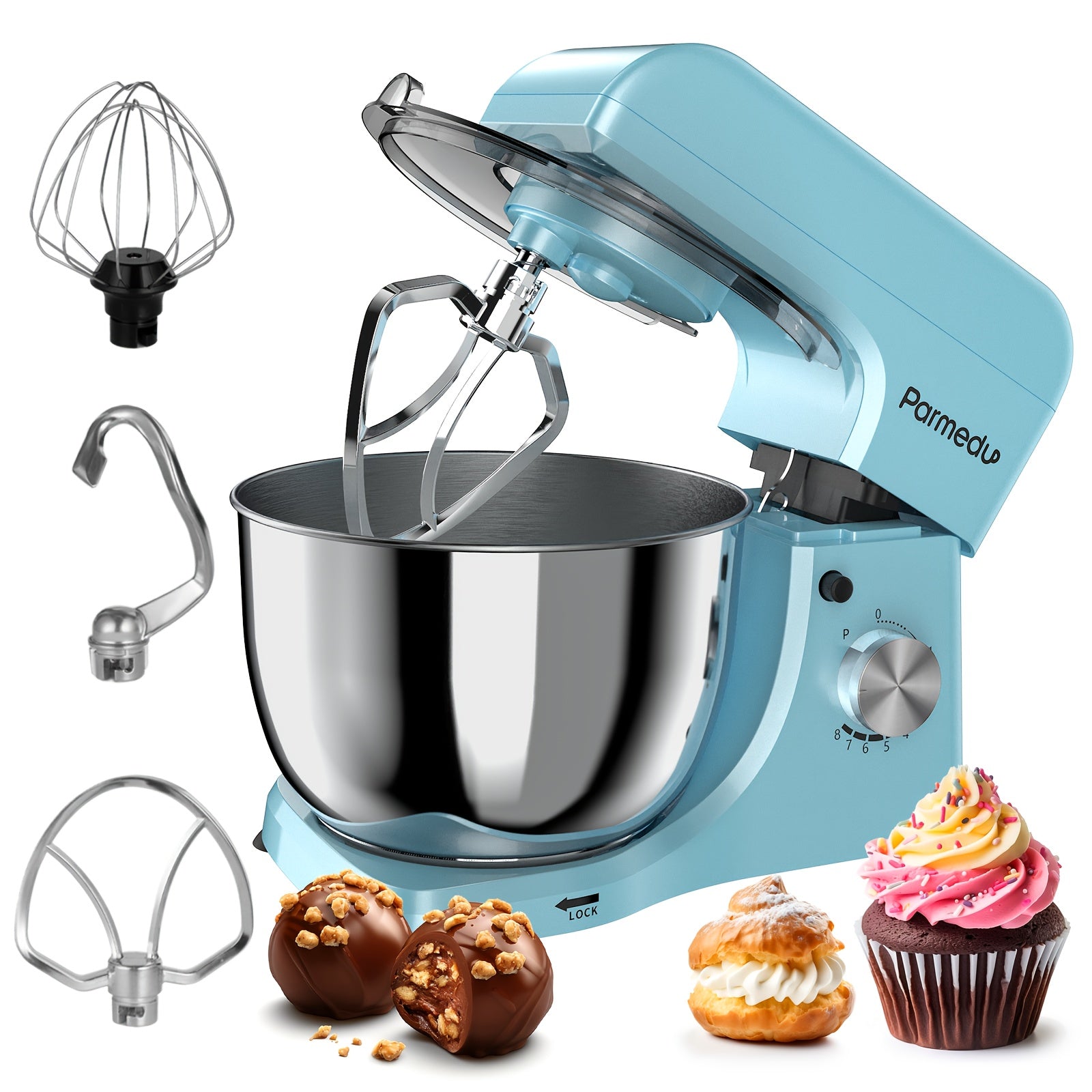 4.76qt Kitchen Machine - Mixer For Baking, Tilt-Head Stand Mixer, 380W, 8 Speeds, With Lid, Whisk, Dough Hook, And Flat Beater | Kitchen Helper For, Delicious Food, Milkshakes, Dough, Egg Beaters, And Salads