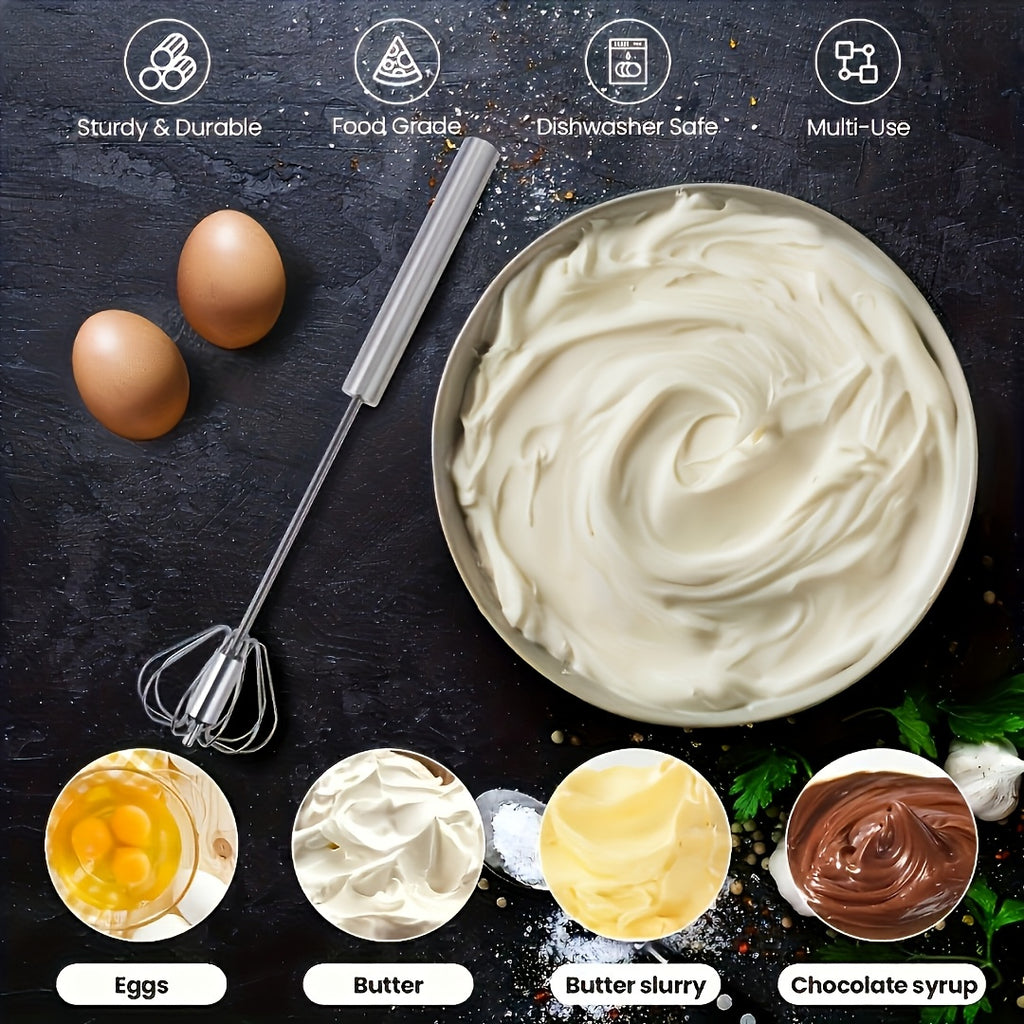 Stainless Steel Multi-Functional Egg Beater, Handheld Manual Mixer, Ideal for Whisking Eggs, Whipping Cream And Mixing Ingredients, a Practical Kitchen Gadget