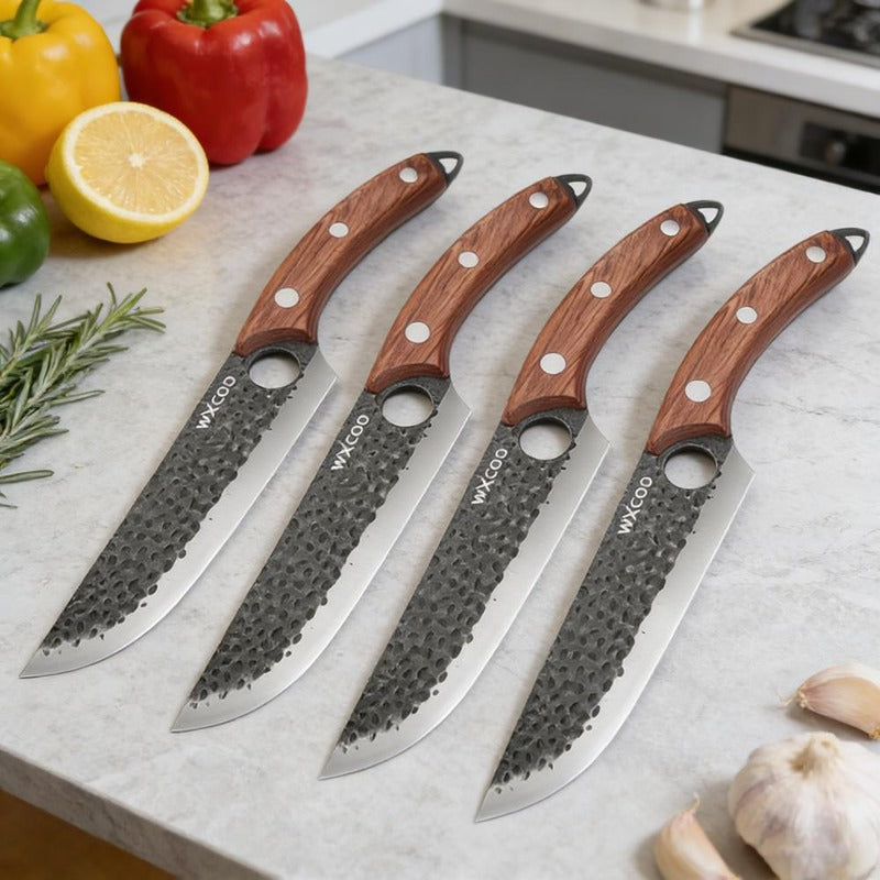 2\u002F4pcs Professional Handmade Stainless Steel Beef Knife High Quality Handmade Meat Cleaver Ideal for Home Use Anti-stick Ergonomic Wooden Handle Boning Knife Fruit Knife Multipurpose Knife Unique Knives Kitchen Must Haves Kitchen Items