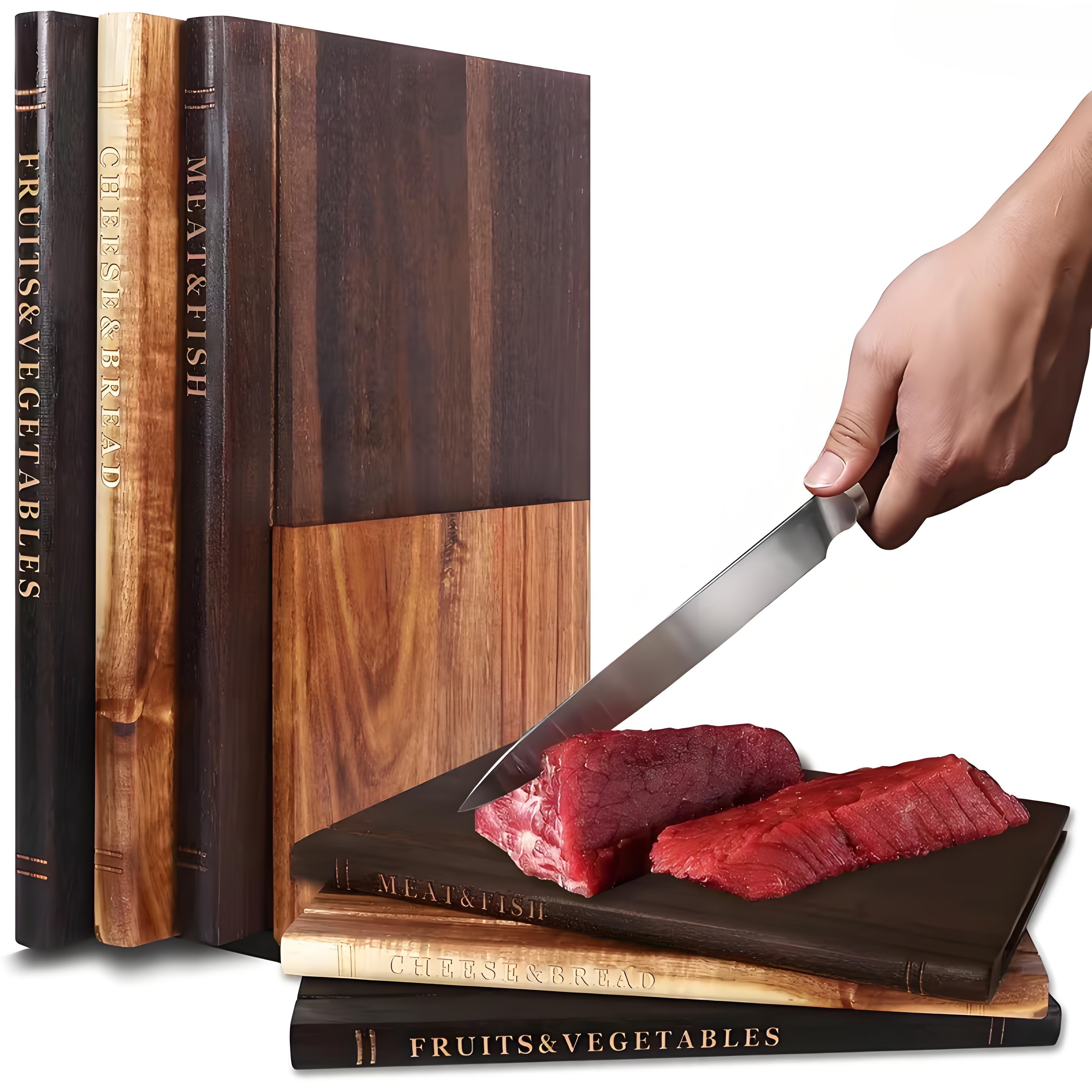 Book Shape Creative Cutting Board | Wooden Cutting Board Set with Stand, Ideal for Kitchen Preparation of Vegetables, Bread, Meat - Easy to Clean and Easy to Use, Contact Safe