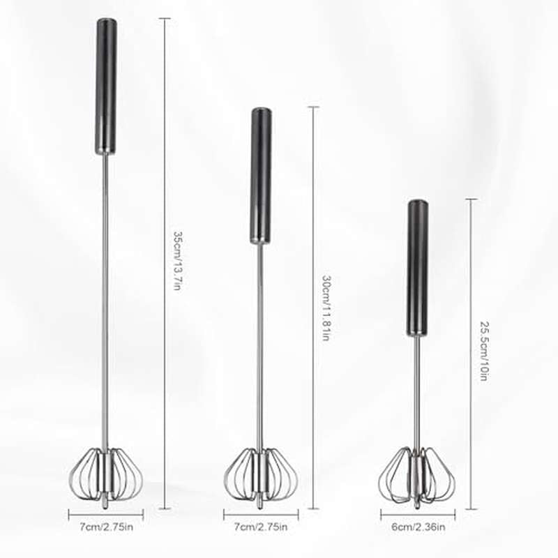 3pcs Semi Automatic Egg Whisk, Rotary Hand Push Whisk, Stainless Steel Egg Beater, Versatile Egg Mixer with Yolk Separator for Cream Making Milk Frothering Smoothies Whipping, 10 12 14 Inches Set