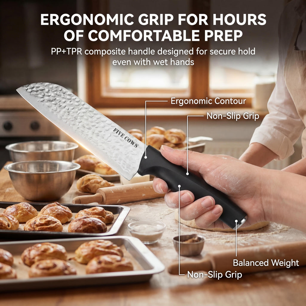 Modern Silver Black Kitchen Paring Knife Hammered Stainless Steel Blade Anti Slip Ergonomic Handle for Food Preparation