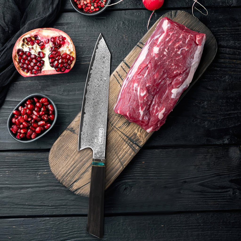 1pc Japanese 10Cr15Comov Damascus Steel Cutting Knife And Chef'S Knife, Resin Handle, Suitable for Outdoor Cooking in The Kitchen, with Knife Sheath And Gift Box, Gifts for Family And Friends