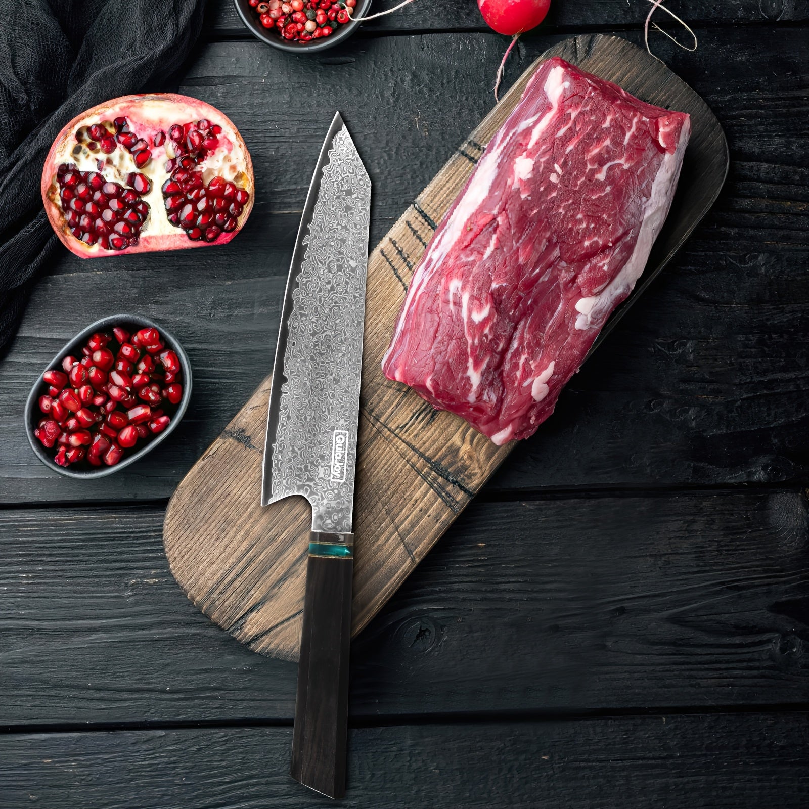 1pc Japanese 10Cr15Comov Damascus Steel Cutting Knife And Chef'S Knife, Resin Handle, Suitable for Outdoor Cooking in The Kitchen, with Knife Sheath And Gift Box, Gifts for Family And Friends