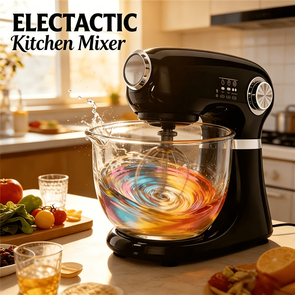 4-in-1 Electric Vertical Mixer, with A Power Of 350 Watts, 12-speed with Pulse Button. Accessories Include 5.5-gallon Stainless Steel Bowl, Mixing Paddle, Dough Hook, Whisk, And A Powerful Baking Mixer Suitable for Cake, Bread, And Dough Preparation.