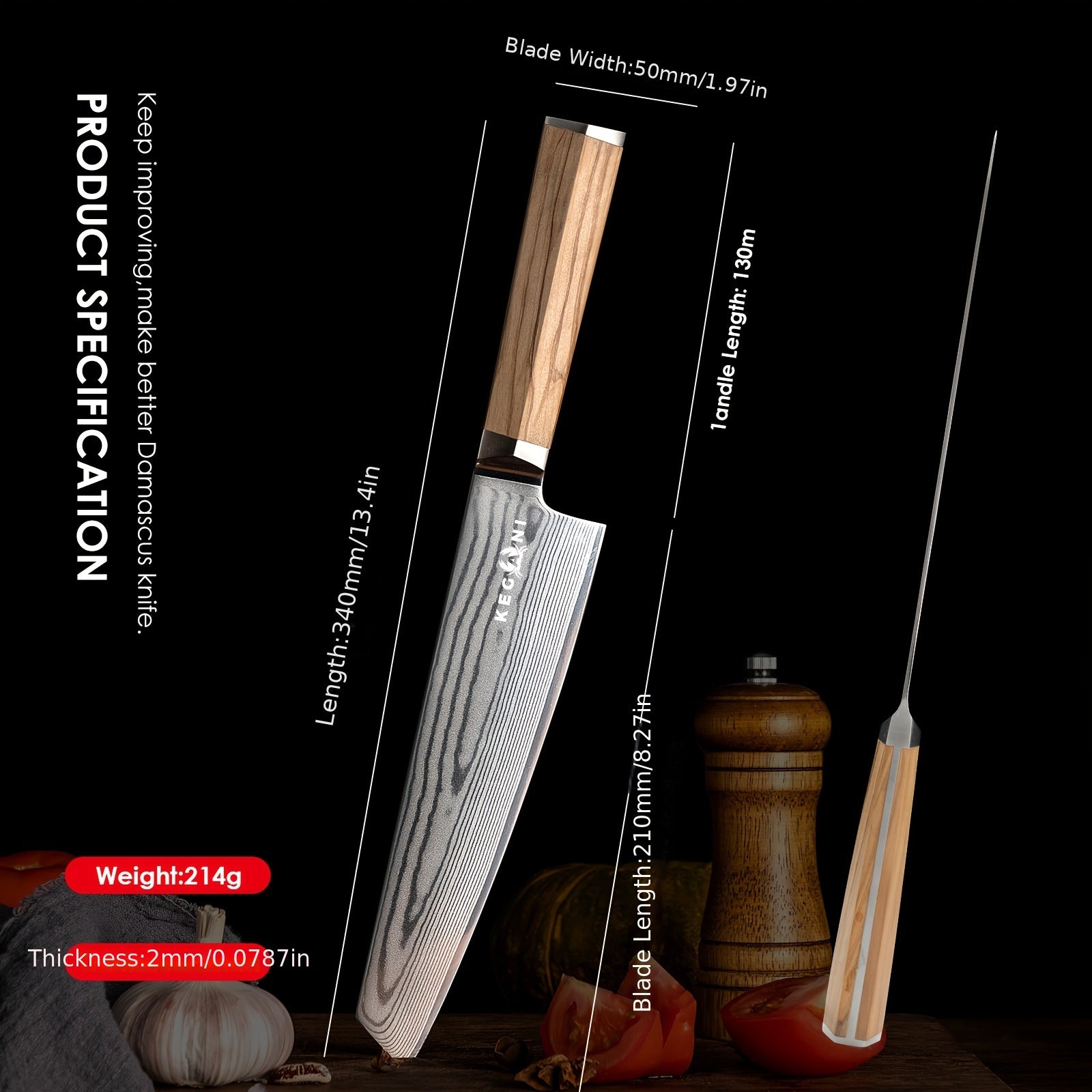 1pc TISCO VG-10 8-inch Cutter with Olive Wood Handle, Suitable for Outdoor Cooking In The Kitchen, with Gift Box, Suitable for Gifts to Friends And Family
