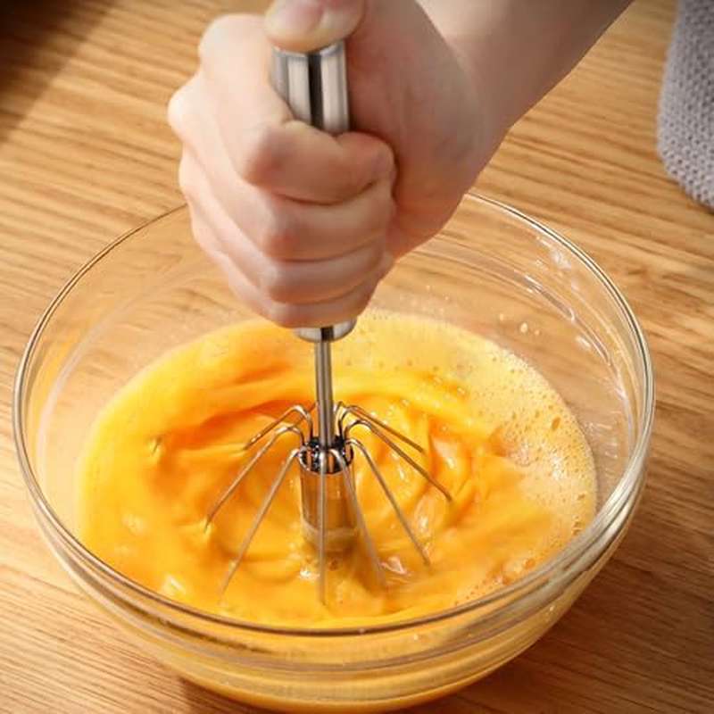 3pcs Semi Automatic Egg Whisk, Rotary Hand Push Whisk, Stainless Steel Egg Beater, Versatile Egg Mixer with Yolk Separator for Cream Making Milk Frothering Smoothies Whipping, 10 12 14 Inches Set