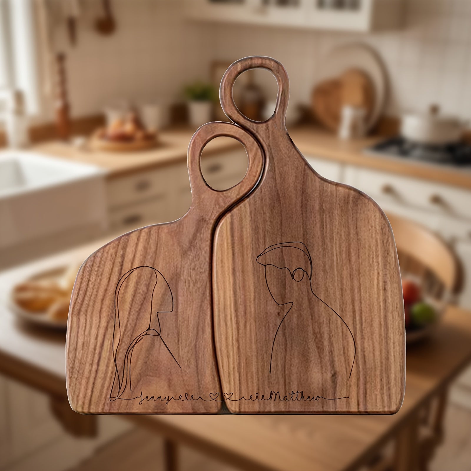 Custom Engraved Walnut Couple Charcuteries Board - Personalized Family Cutting Board - Set of 2pcs Cheese Board with Handle, Serving Food, Fruit - Suitable for Anniversary Gifts, Birthday Gifts, Family Exclusive Gifts, Perfect for Couple