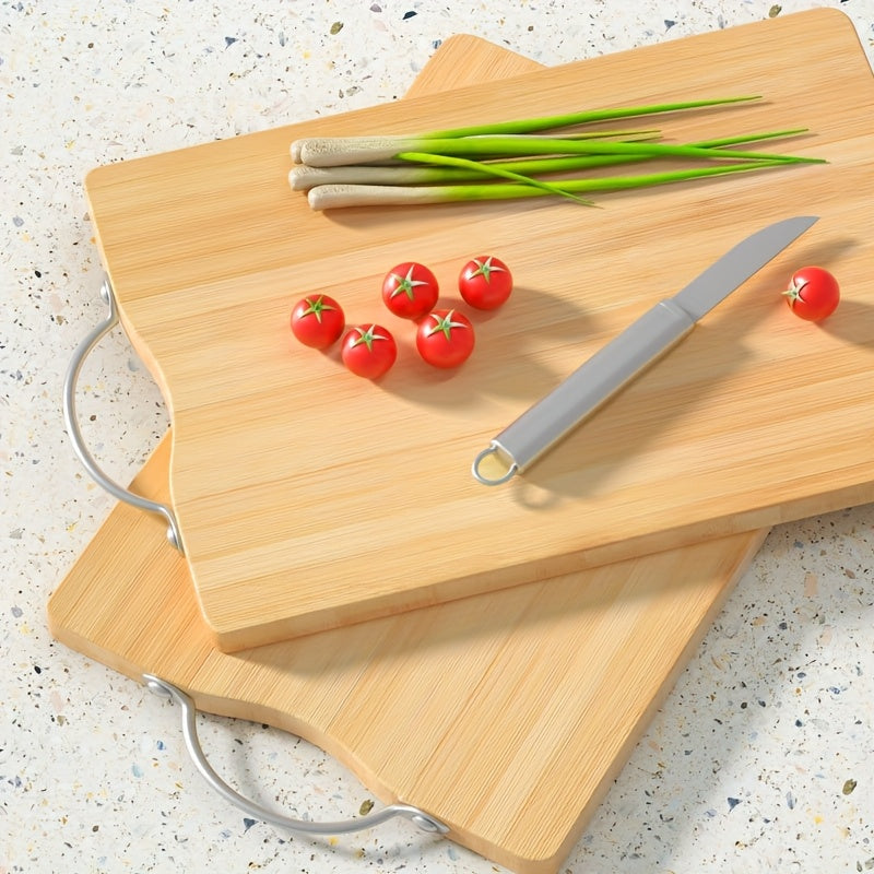 A Customizable Double-sided Thickened Solid Wood Bamboo Cutting Board for Home Kitchen and Dining Use, with a Handle