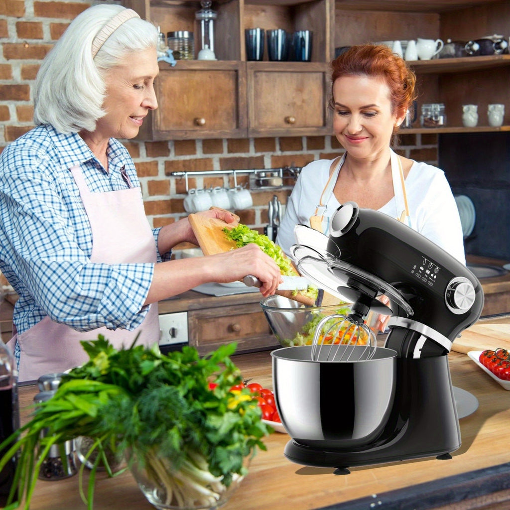 4-in-1 Electric Vertical Mixer, with A Power Of 350 Watts, 12-speed with Pulse Button. Accessories Include 5.5-gallon Stainless Steel Bowl, Mixing Paddle, Dough Hook, Whisk, And A Powerful Baking Mixer Suitable for Cake, Bread, And Dough Preparation.