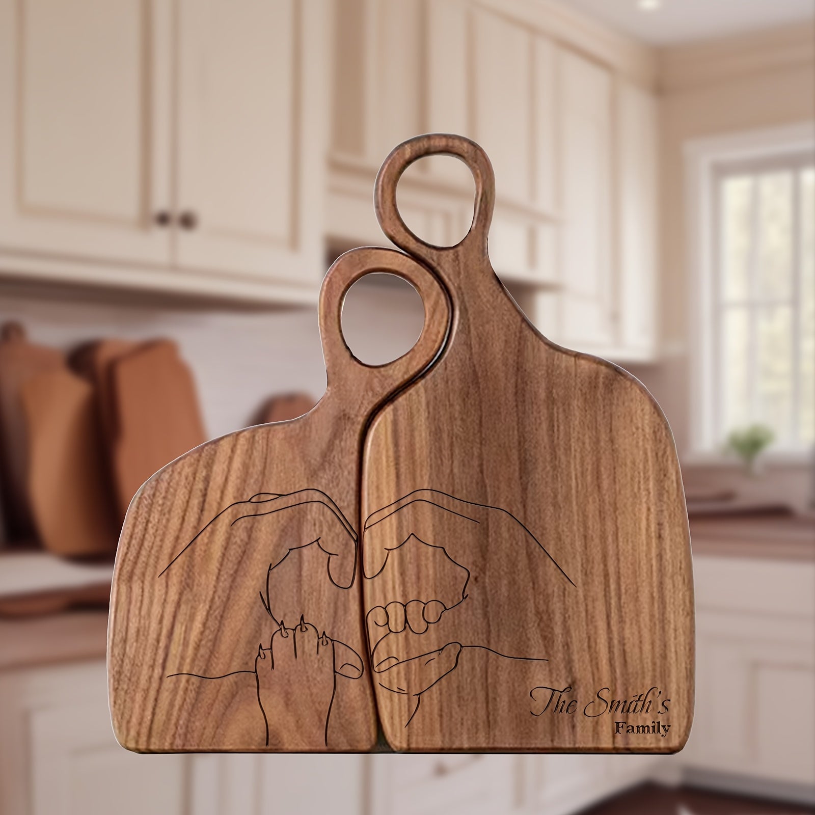 Custom Engraved Walnut Couple Charcuteries Board - Personalized Family Cutting Board - Set of 2pcs Cheese Board with Handle, Serving Food, Fruit - Suitable for Anniversary Gifts, Birthday Gifts, Family Exclusive Gifts, Perfect for Couple