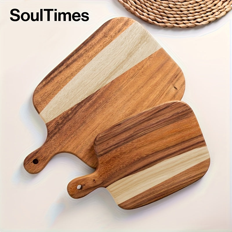 SoulTimes Acacia Wood Chopping Board Cutting Board, Multifunctional Cutting Board for Meat, Fish, Cheese, Bread, Desserts, Fruits and Vegetables, Durable Cutting Board with Handle, Kitchen Supplies