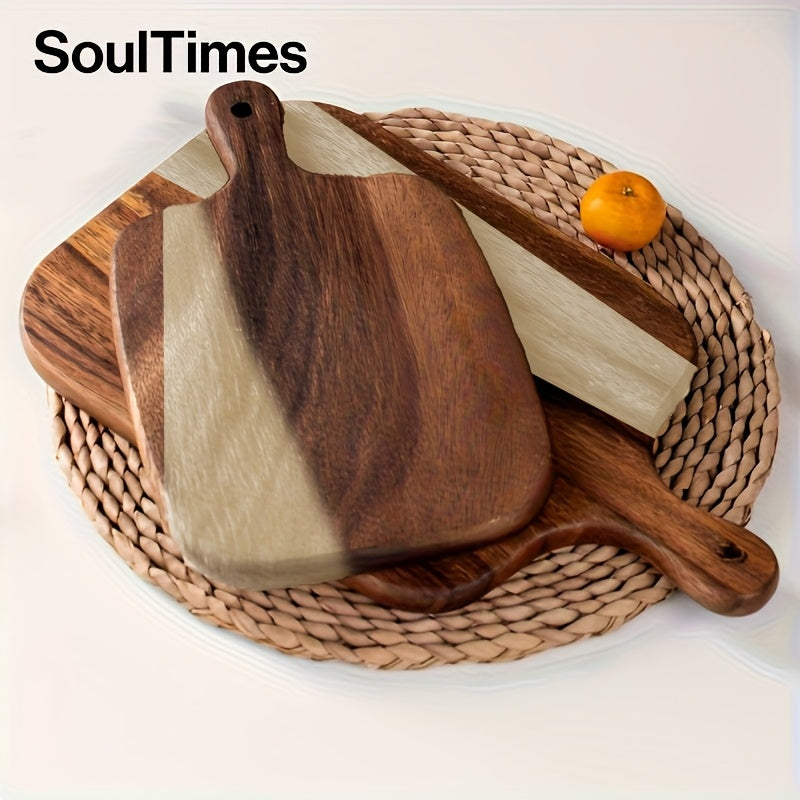SoulTimes Acacia Wood Chopping Board Cutting Board, Multifunctional Cutting Board for Meat, Fish, Cheese, Bread, Desserts, Fruits and Vegetables, Durable Cutting Board with Handle, Kitchen Supplies