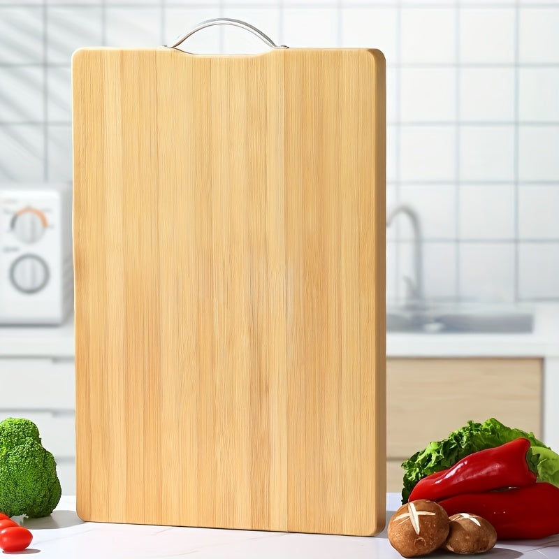 A Customizable Double-sided Thickened Solid Wood Bamboo Cutting Board for Home Kitchen and Dining Use, with a Handle