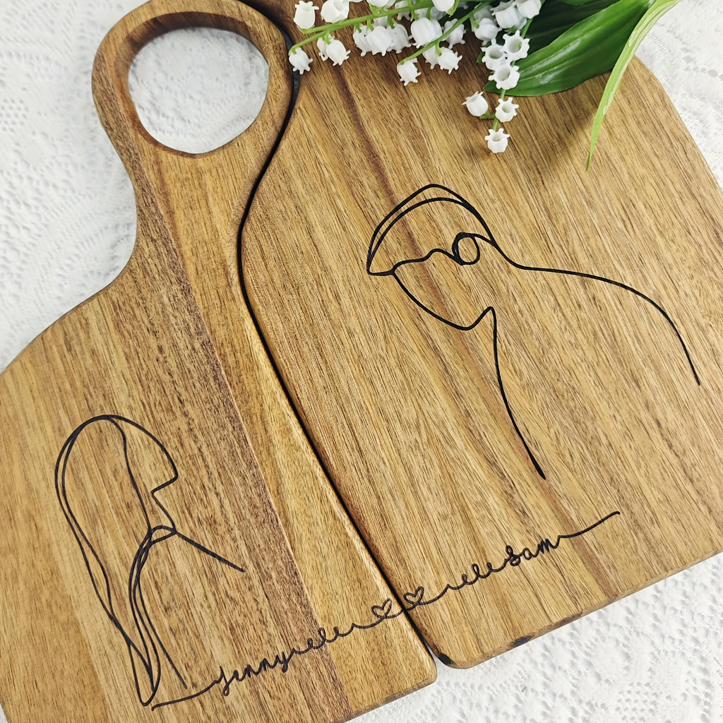Custom Engraved Walnut Couple Charcuteries Board - Personalized Family Cutting Board - Set of 2pcs Cheese Board with Handle, Serving Food, Fruit - Suitable for Anniversary Gifts, Birthday Gifts, Family Exclusive Gifts, Perfect for Couple