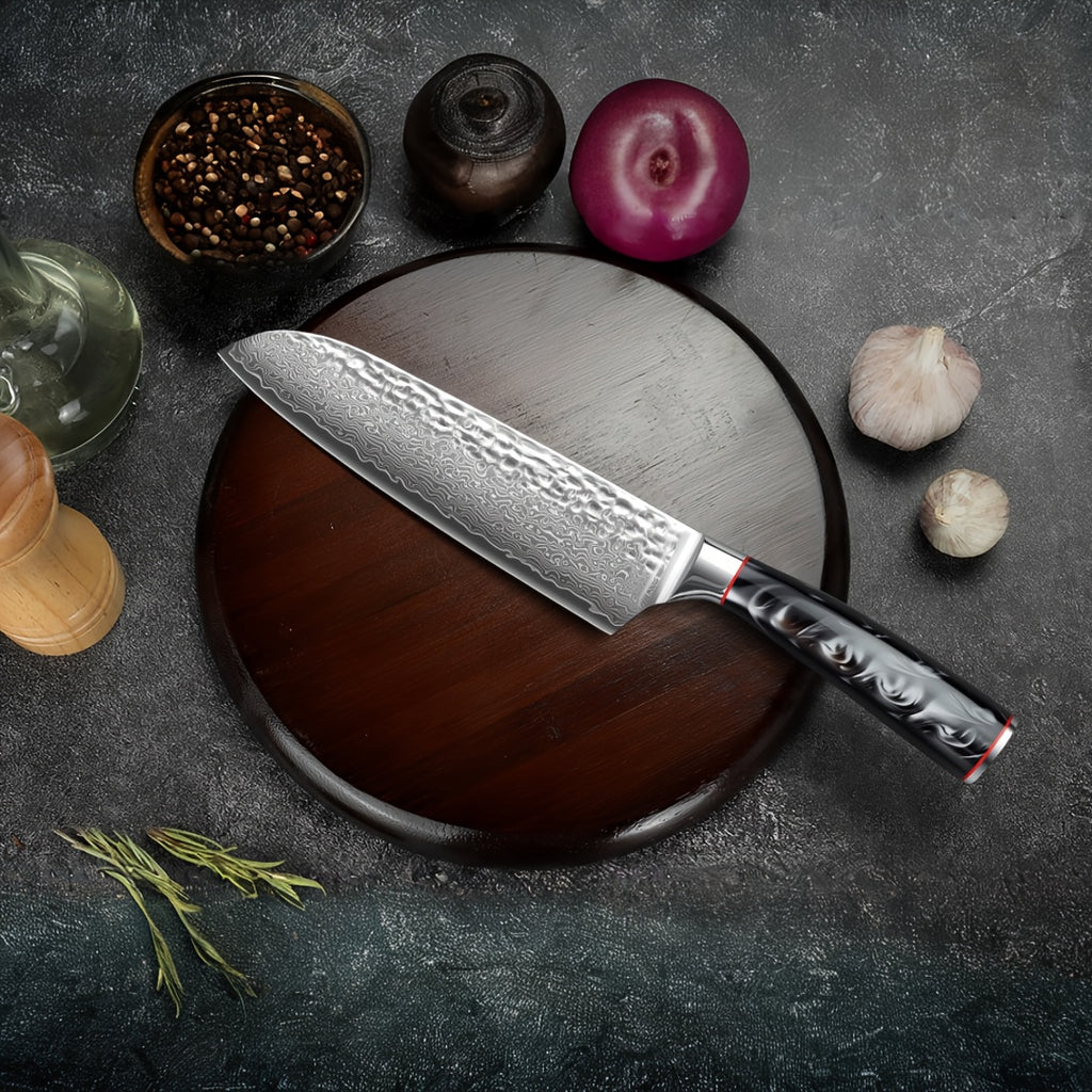 VG-10 Steel Core 67-Layer Damascus Santoku Knife | Professional Chef's Knife | Non-Slip Resin Handle All-Purpose Kitchen Knife + Gift Box