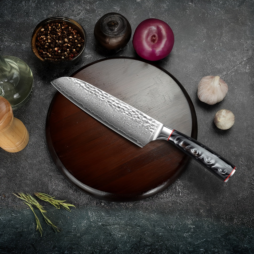 VG-10 Steel Core 67-Layer Damascus Santoku Knife | Professional Chef's Knife | Non-Slip Resin Handle All-Purpose Kitchen Knife + Gift Box