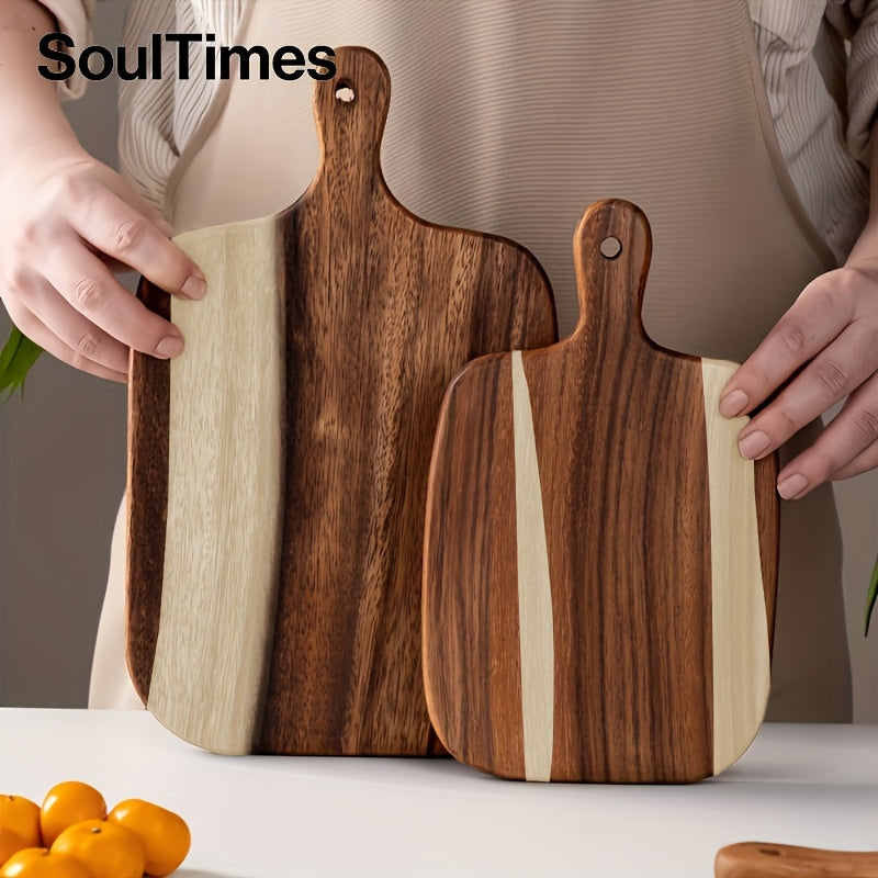 SoulTimes Acacia Wood Chopping Board Cutting Board, Multifunctional Cutting Board for Meat, Fish, Cheese, Bread, Desserts, Fruits and Vegetables, Durable Cutting Board with Handle, Kitchen Supplies