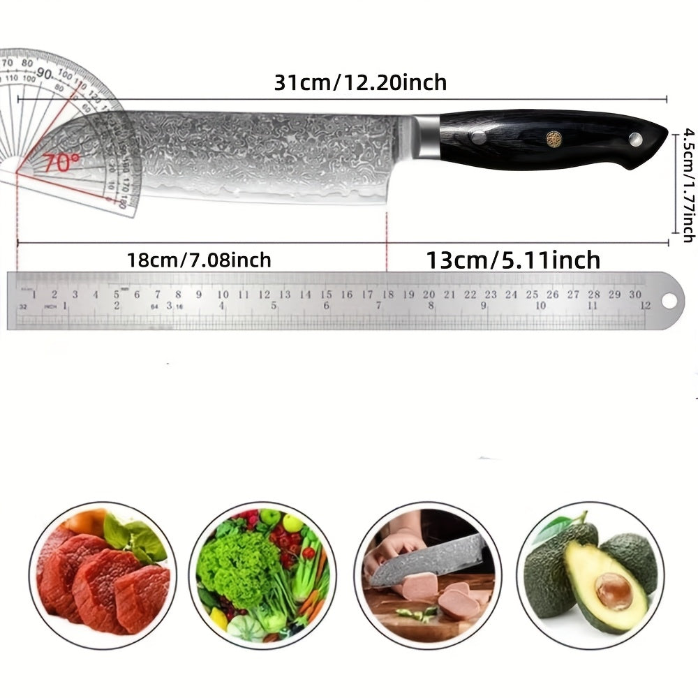 A black three-layer Damascus knife with VG10 high carbon steel, a Japanese precision knife for kitchen and restaurant use.