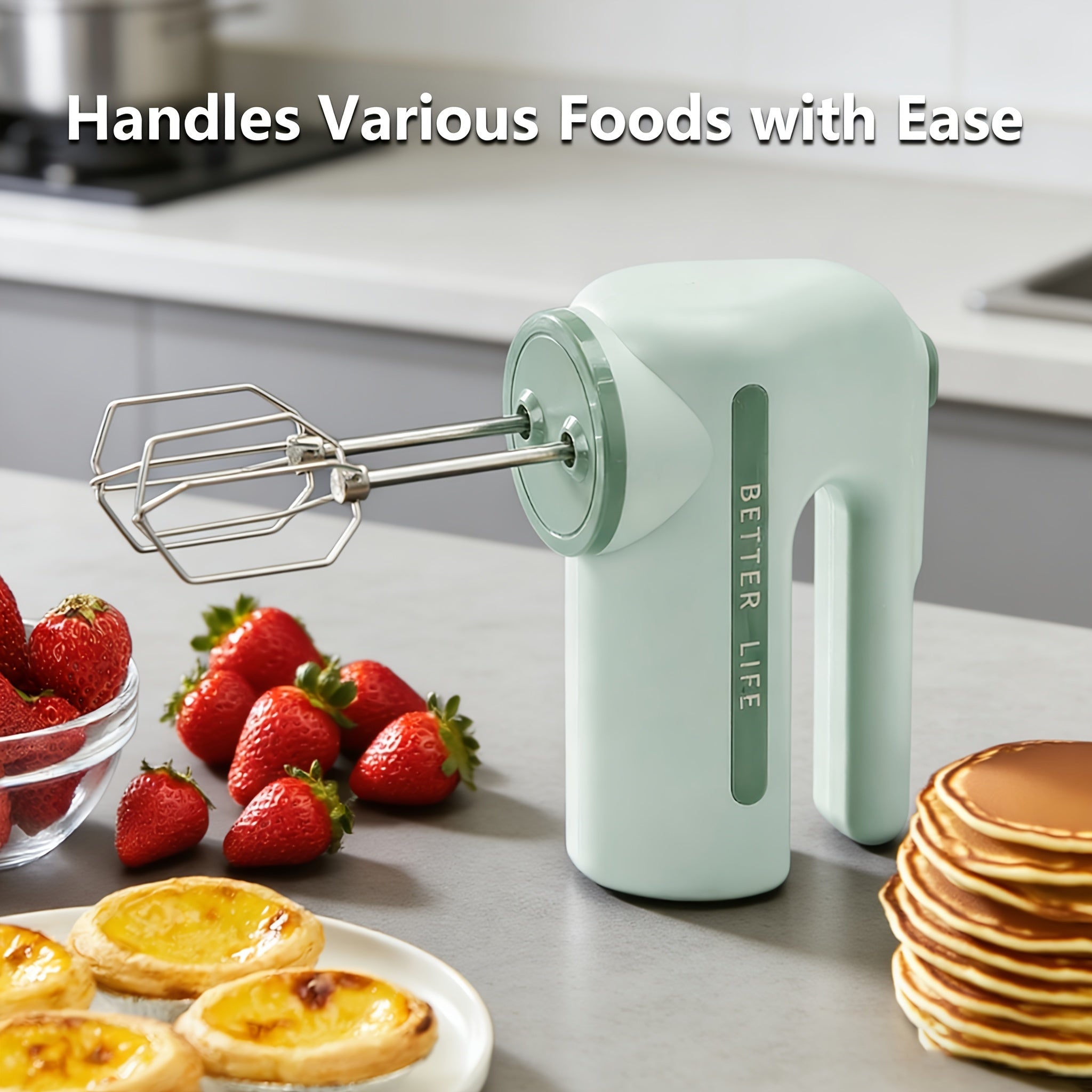 Dual-Color (Brown\u002FGreen) Automatic Mixing Hand Mixer with Dual Motor - 15000 RPM High-Speed Electric Whisk,for Baking, Cake & Cream Whipping, -Rechargeable Blender for & Professional