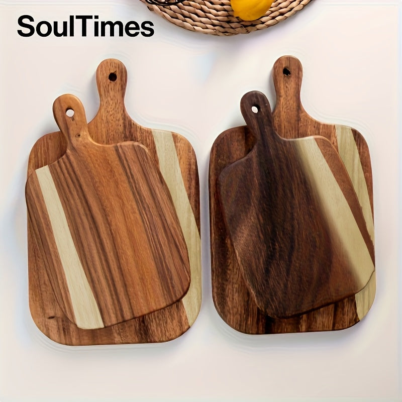 SoulTimes Acacia Wood Chopping Board Cutting Board, Multifunctional Cutting Board for Meat, Fish, Cheese, Bread, Desserts, Fruits and Vegetables, Durable Cutting Board with Handle, Kitchen Supplies