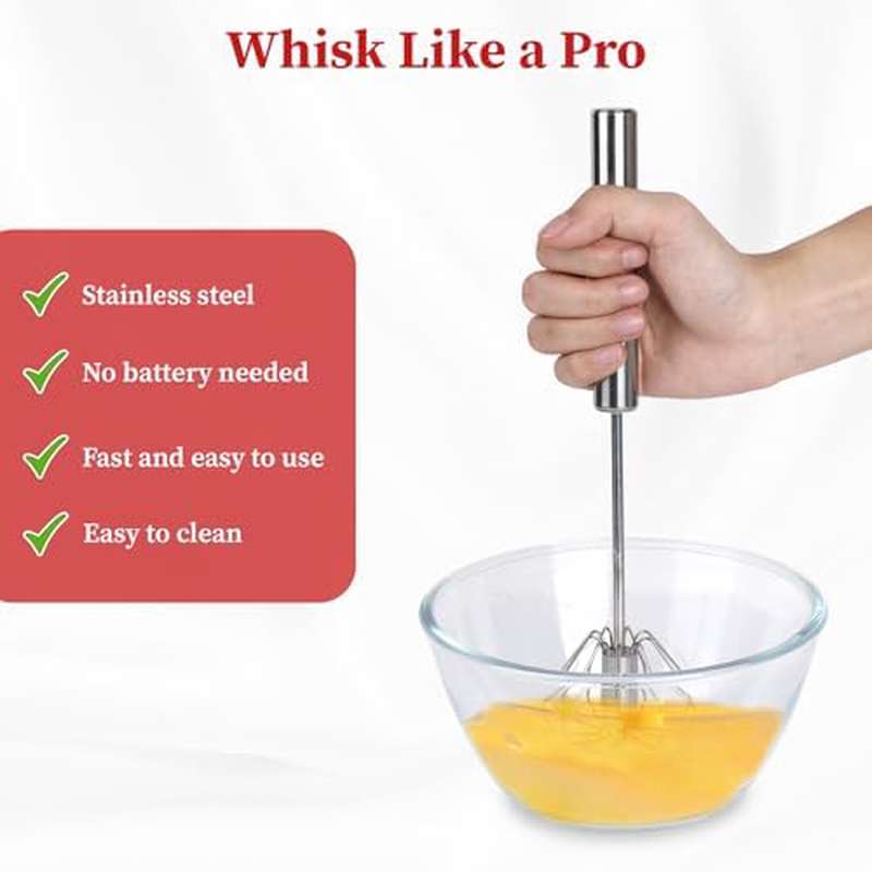 3pcs Semi Automatic Egg Whisk, Rotary Hand Push Whisk, Stainless Steel Egg Beater, Versatile Egg Mixer with Yolk Separator for Cream Making Milk Frothering Smoothies Whipping, 10 12 14 Inches Set