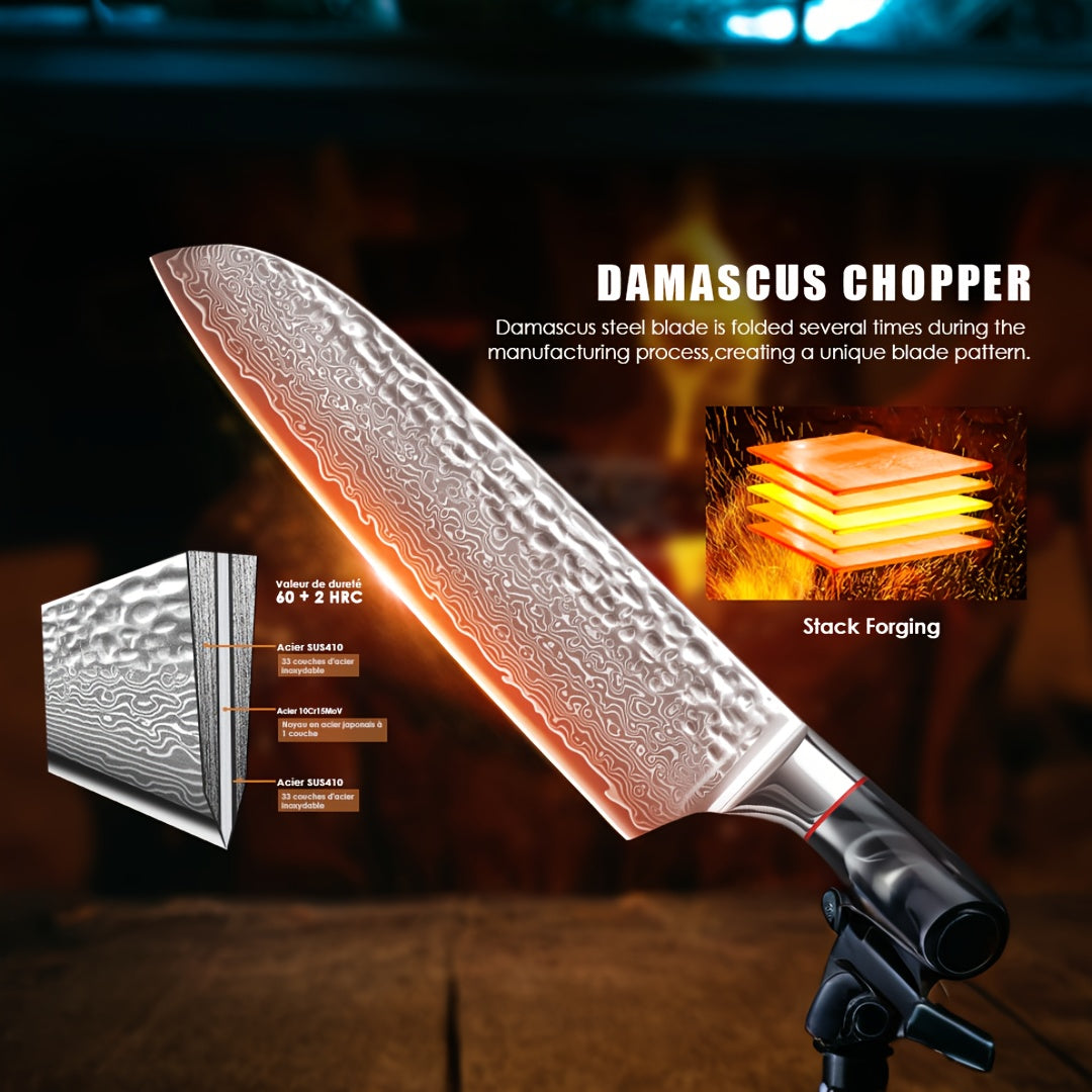 VG-10 Steel Core 67-Layer Damascus Santoku Knife | Professional Chef's Knife | Non-Slip Resin Handle All-Purpose Kitchen Knife + Gift Box