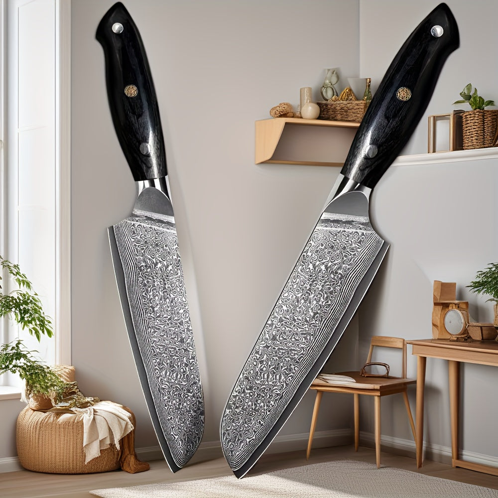A black three-layer Damascus knife with VG10 high carbon steel, a Japanese precision knife for kitchen and restaurant use.